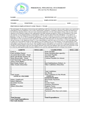 Personal Financial Statement Form