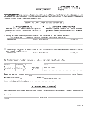 Request and Writ for Garnishment