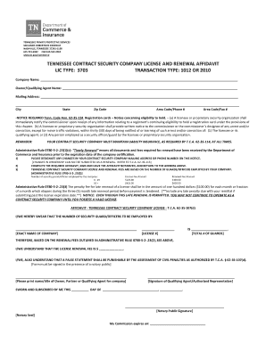 Tennessee Contract Security Company License and Renewal Affidavit