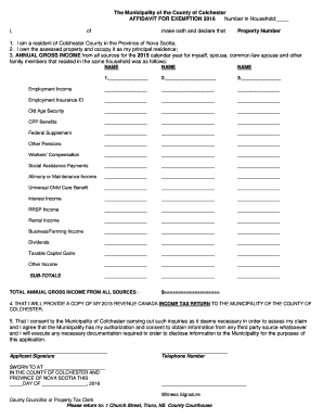 Affidavit for Exemption 2016