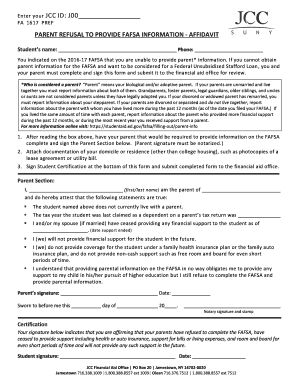 Parent Refusal to Provide FAFSA Information Affidavit