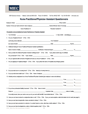 Nurse Practitioner Physician Assistant Questionnaire