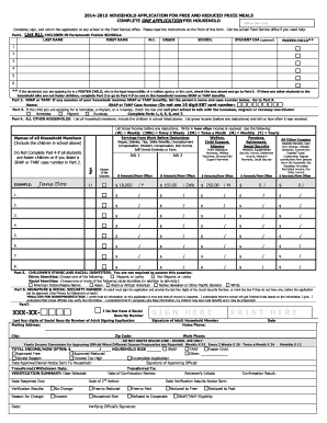 Household Application for Free and Reduced Price Meals