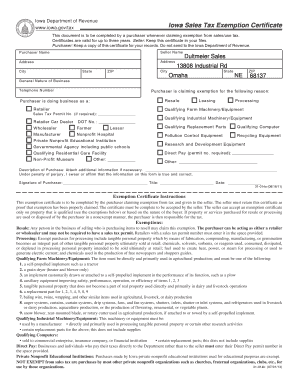 Iowa Sales Tax Exemption Certificate