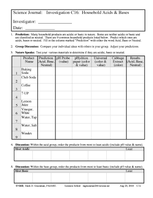 Science Journal: Household Acids & Bases Investigation