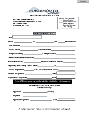 Placement Application Form