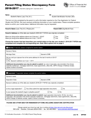 Parent Filing Status Discrepancy Form