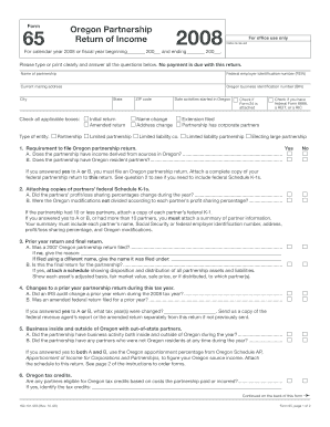 Oregon Partnership Return of Income Form 65