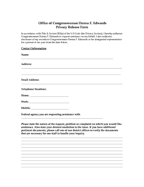 Privacy Release Form for Congressional Assistance