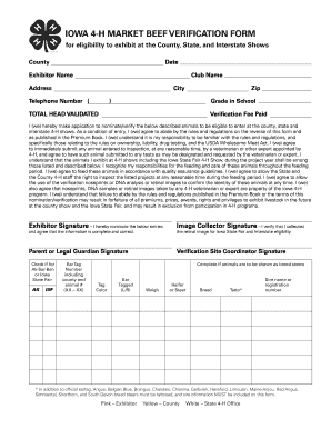Iowa 4-H Market Beef Verification Form