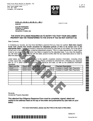 Illinois Unclaimed Property Due Diligence Response Form