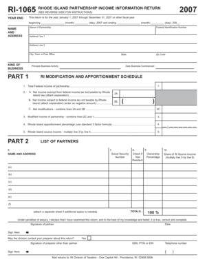 Rhode Island Partnership Income Information Return