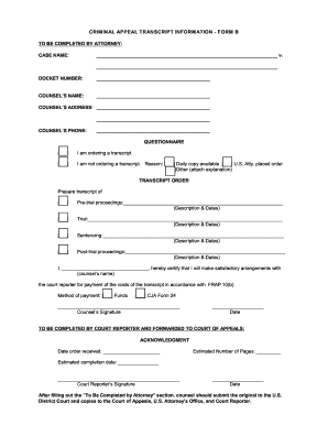 Criminal Appeal Transcript Order Form