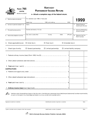 Kentucky Form 765 Partnership Income Return