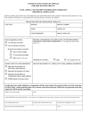 Civil Appeal Transcript Information Form