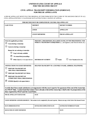 Civil Appeal Transcript Information Form