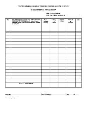 Other Expense Worksheet