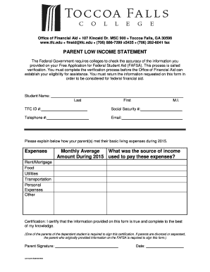 Parent Low Income Statement