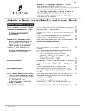 Application for Disability Insurance Option Exercises