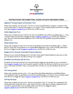 Young Athlete Program Registration Forms