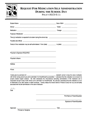 Request for Medication Self Administration During School Day