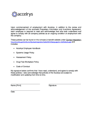 Accelrys Employee Policy Acknowledgment Form