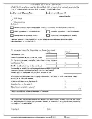 Student Income Statement Form