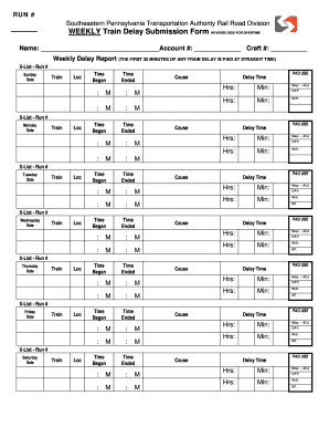 Southeastern Pennsylvania Transportation Authority Weekly Train Delay Submission Form