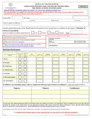 Graduation Petition for Bachelor's Degree Medill School of Journalism