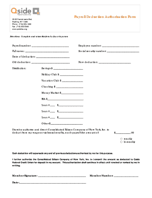 Payroll Deduction Authorization Form