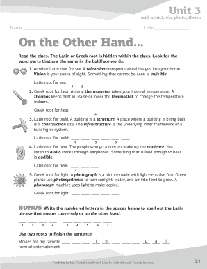 Greek and Latin Roots Worksheet