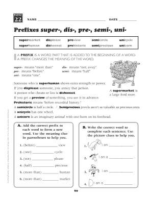 Prefixes Worksheet