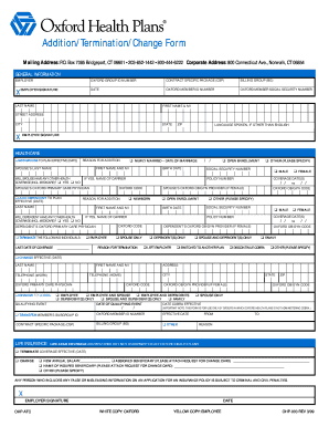 Oxford Health Plans Addition/Termination/Change Form