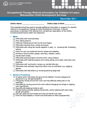 Occupational Therapy Referral Checklist for Children