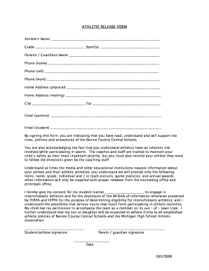 Athletic Release Form