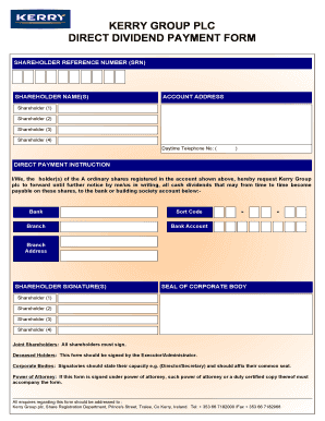 Kerry Group Dividend Payment Form