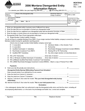 Montana Disregarded Entity Information Return