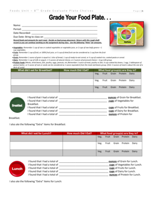 Food Unit – 8th Grade Evaluate Plate Choices