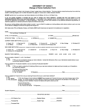 University of Hawaii Change of Home Institution Form