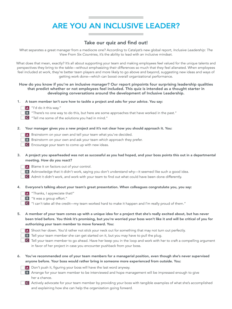 Fillable Online catalyst ARE YOU AN INCLUSIVE LEADER Fax Email Print