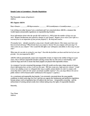 Letter to Lawmakers Opposing Breeder Regulations