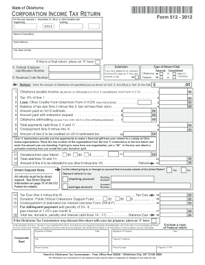 Oklahoma Corporation Income Tax Form 512