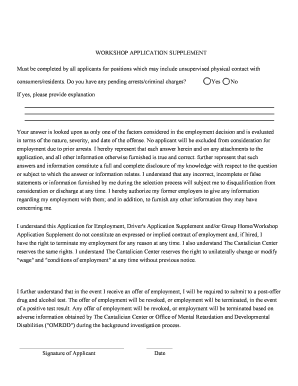 Workshop Application Supplement