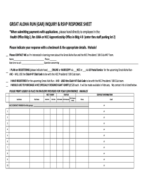 Great Aloha Run Inquiry & RSVP Response Sheet