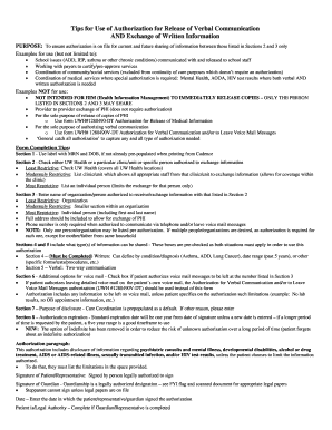 Authorization for Release of Verbal Communication and Exchange of Written Information