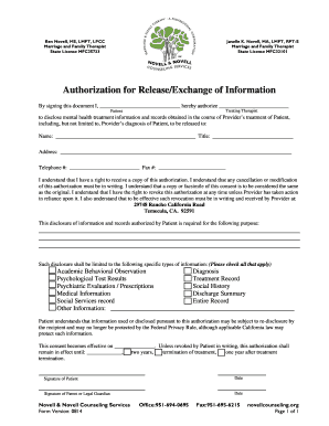 Authorization for Release of Mental Health Information