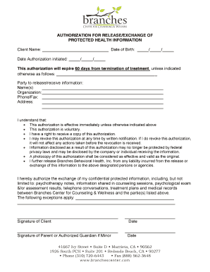 AUTHORIZATION FOR RELEASEEXCHANGE OF PROTECTED HEALTH