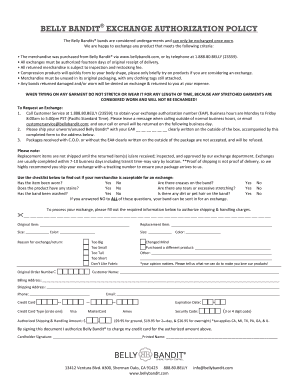 Belly Bandit Exchange Authorization Form