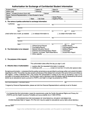 Authorization for Exchange of Confidential Student Information