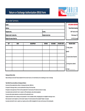 Return or Exchange Authorization Form